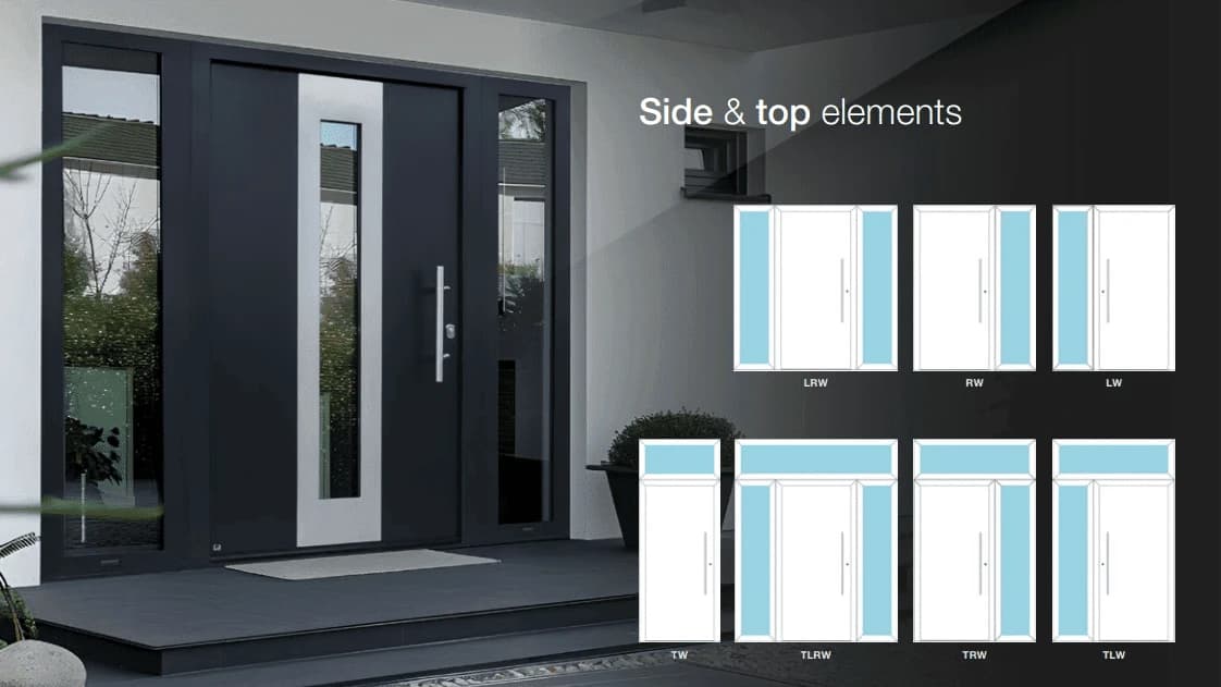 Ryterna entry door with sidelight and fanlight arrangements