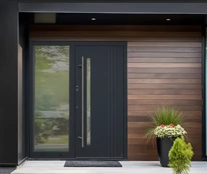 Insulated exterior entry door with modern glazing