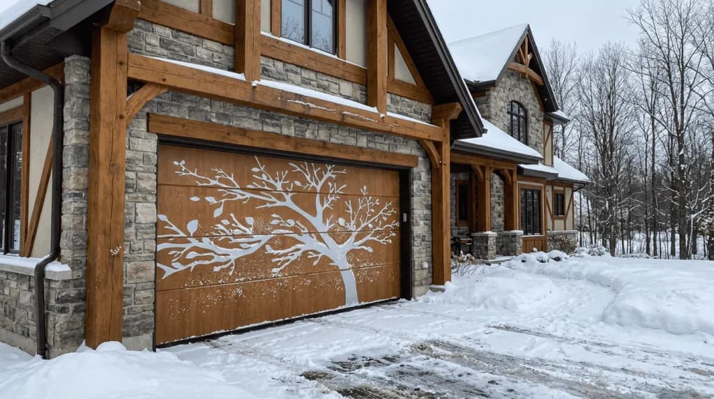 Modern insulated garage door with a horizontal panel design