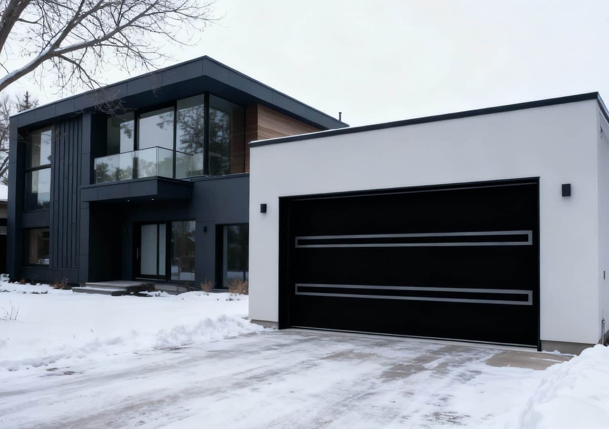 Slim-line modern black Ryterna garage door in Calgary