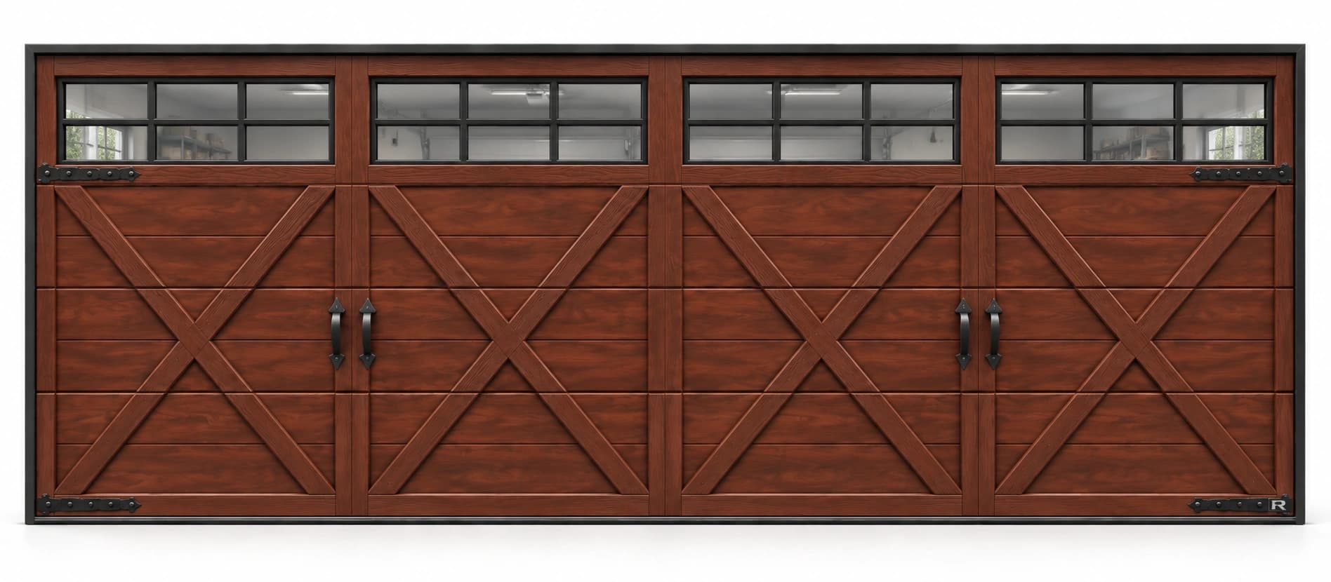 Ryterna Retro carriage-house door with cross braces, upper windows and decorative hardware