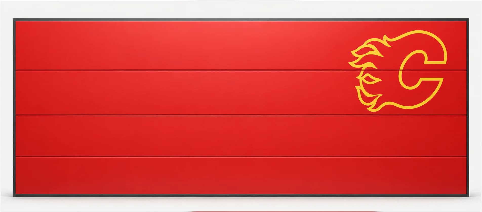 Red Ryterna garage door with Calgary Flames design