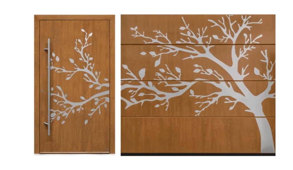 Matching Ryterna side-hinged garage door and entry door