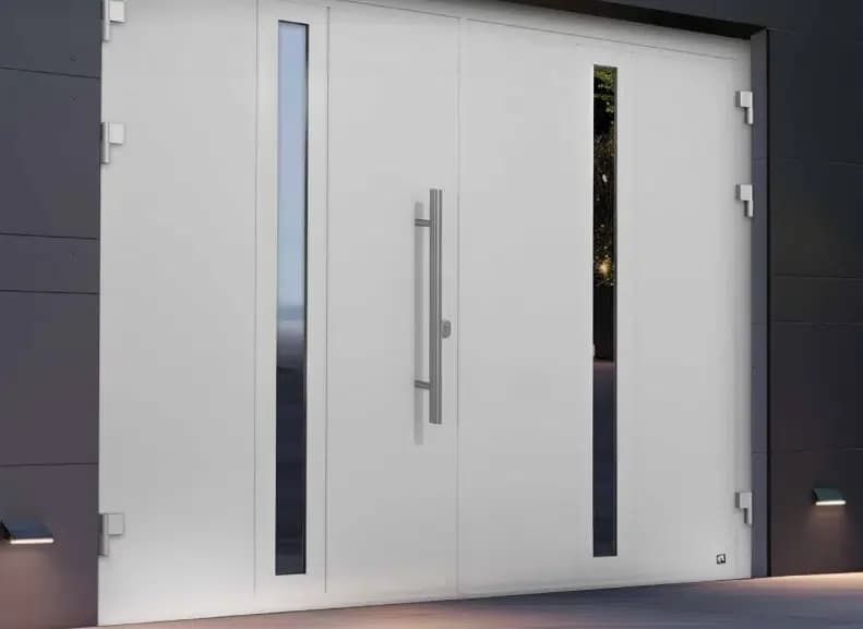 Modern Ryterna side-hinged garage door with vertical glazing