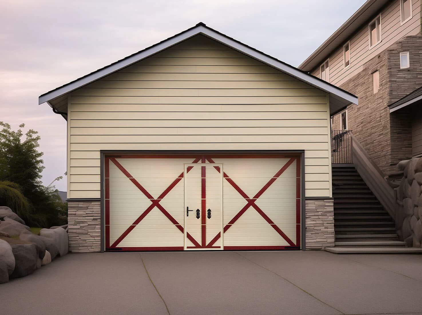 Low threshold at the bottom of a walk-through garage door