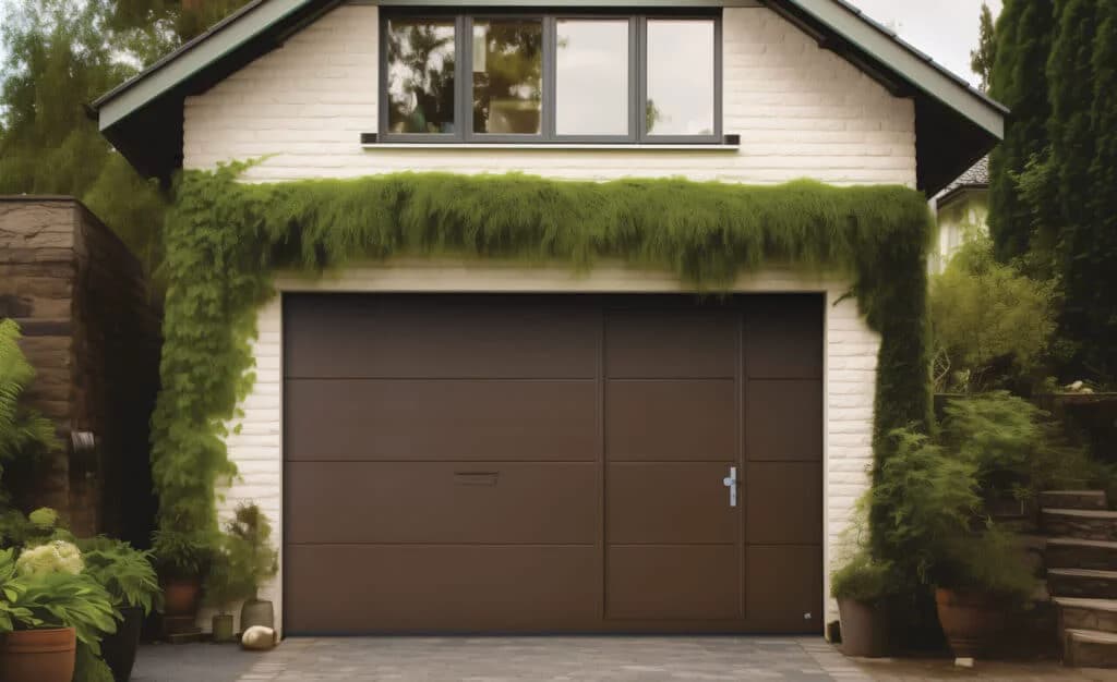 Walk-through door positioned within a wide sectional garage door