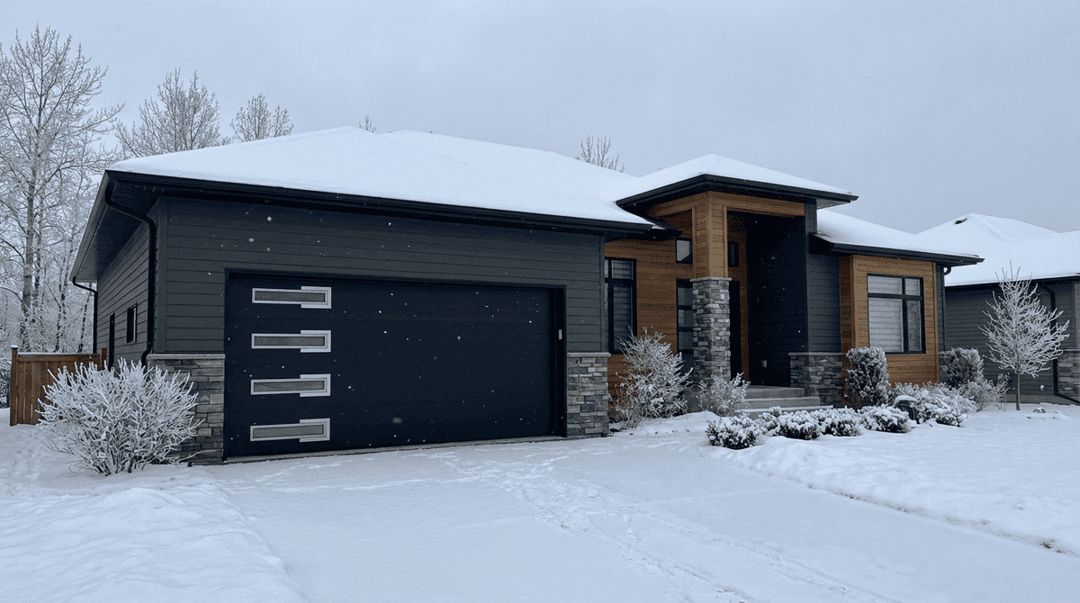 Black Ryterna garage door with stainless steel accents in Edmonton