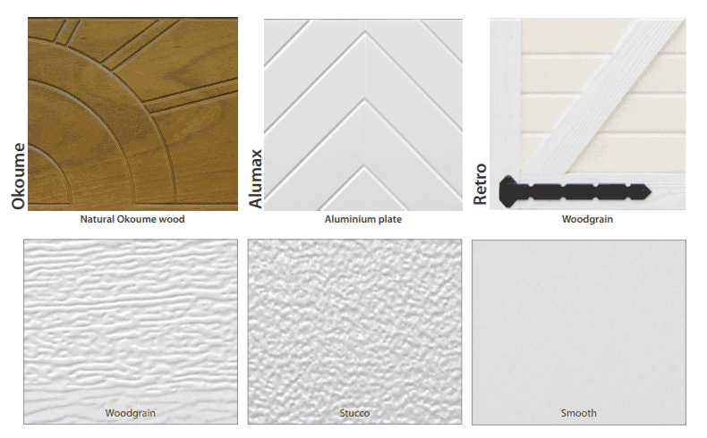 Close-up garage door panel surface detail for Saskatoon thermal exposure