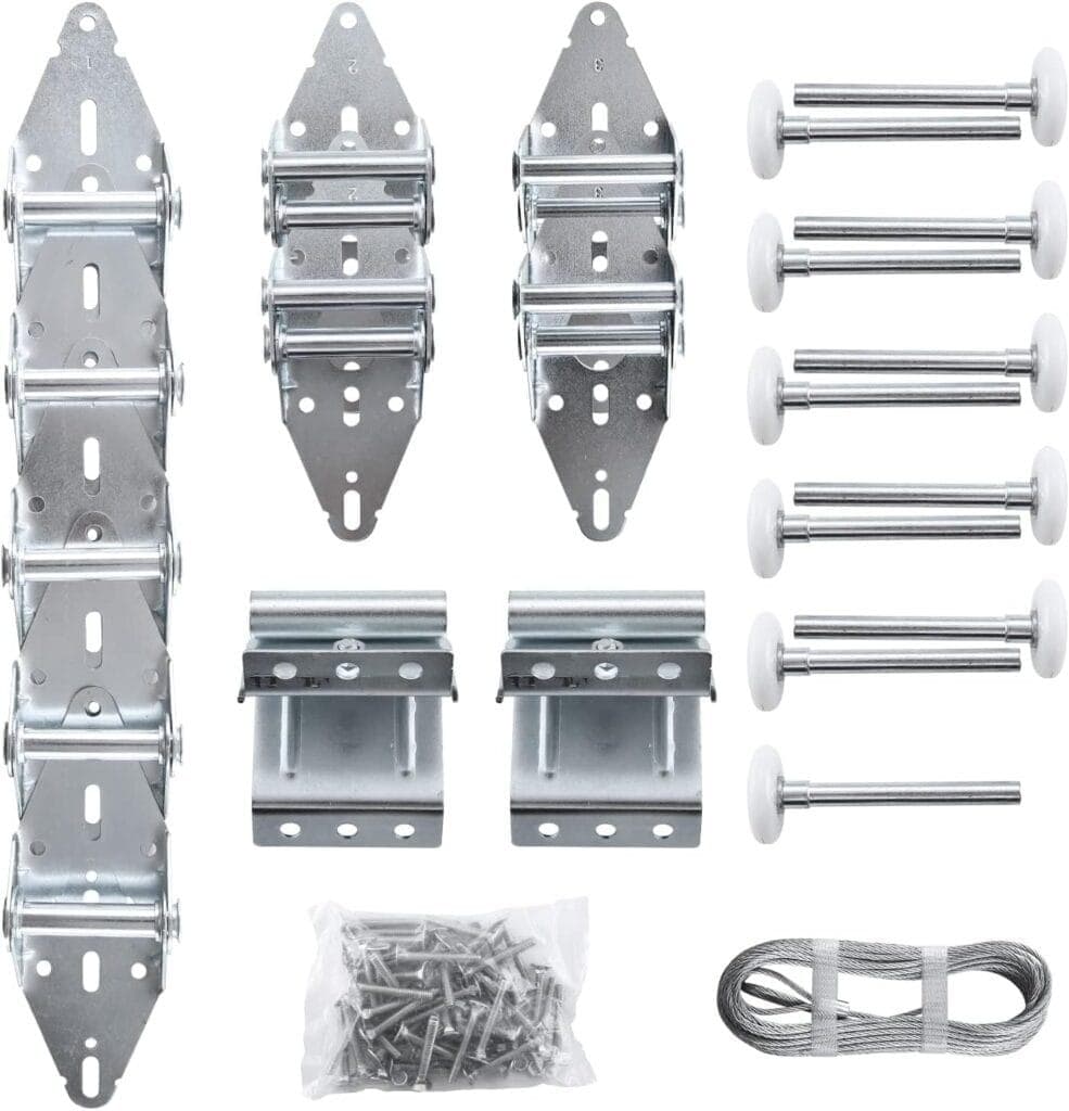Garage door roller, hinge and track hardware during inspection